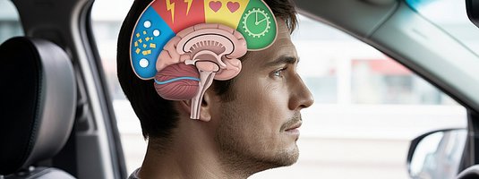 Grafika kierowcy z rysunkowym obrazem funkcji mózgu