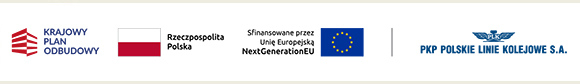 Oznaczenie: Logo Krajowego Planu Odbudowy, barwy Rzeczpospolitej Polskiej, logo Unia Europejska, logo PKP Polskich Linii Kolejowych S.A.